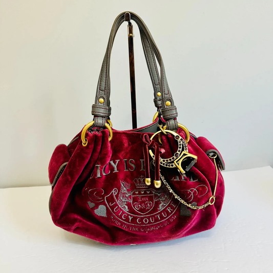 Y2k Juicy Couture "Juicy is for Life" Ring Bling Velour Shoulder Bag Rare