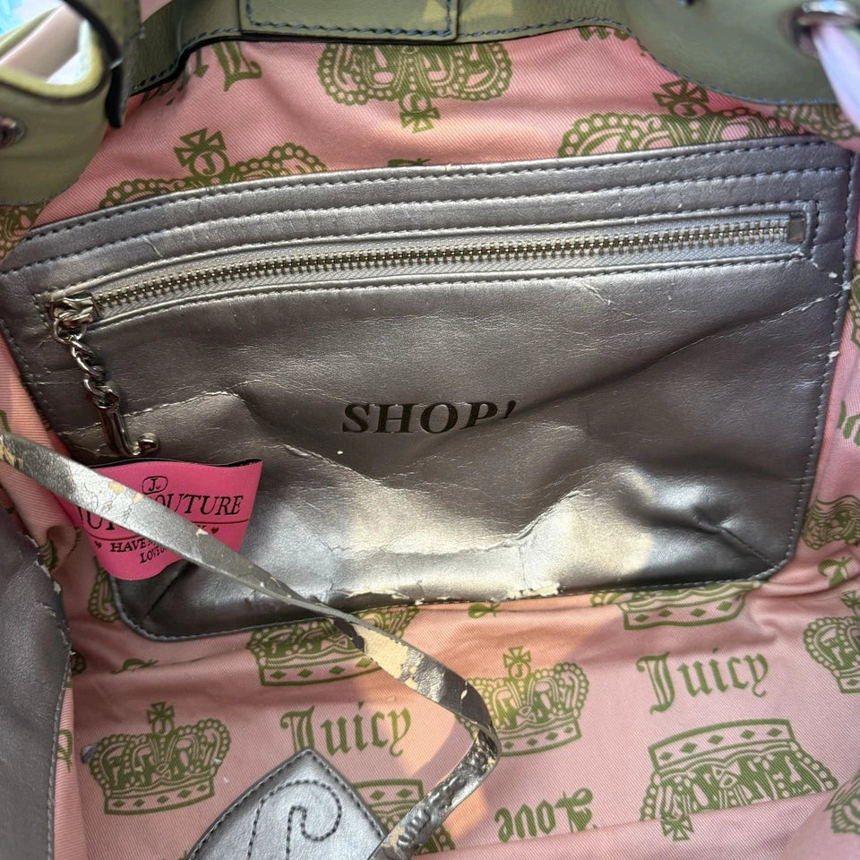 VTG Juicy Couture Daydreamer Bag Velour Pink Green Peach Y2K Pom Pom Excellent